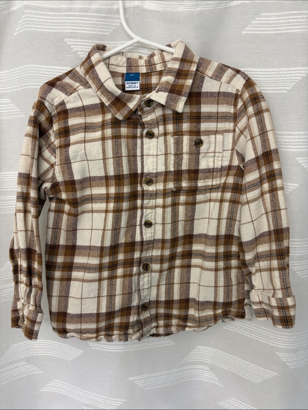 Old Navy Cream & Brown Plaid Button-Up Kids Shirt